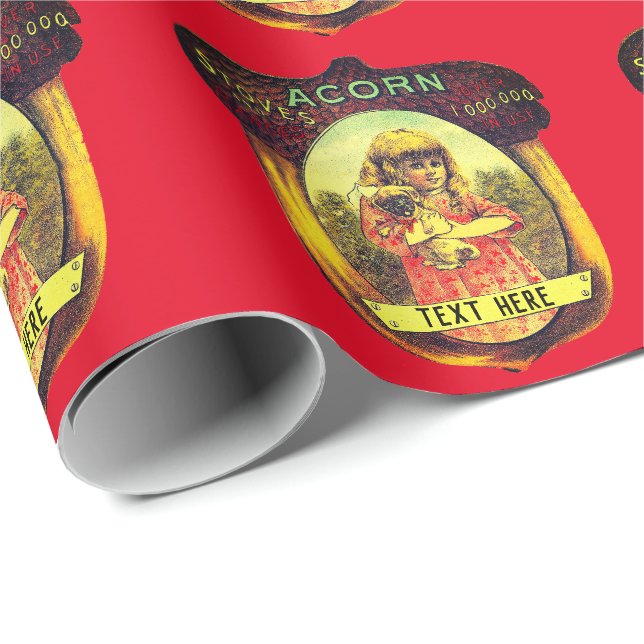 Papel De Presente Anúncio vintage de fogão de carvalho vermelho amar (Ponta do rolo)