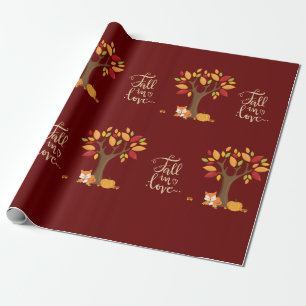 Papel De Presente Apaixonado Design de outono Fox Pumpkin Tree