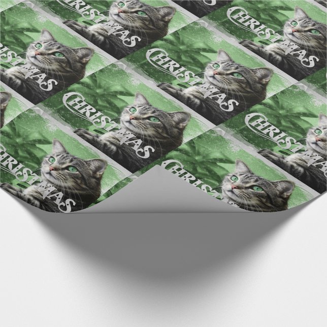 Papel De Presente APAL - Gato de gato malhado de prata do Natal (Ponta)