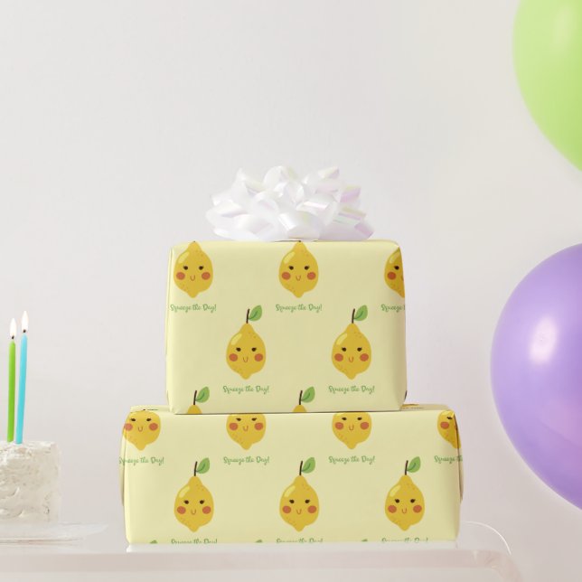Papel De Presente Aperte o dia, Punny Lemon, padrão (Presentes para festas)