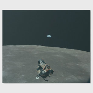 Papel De Presente Apollo Lunar Lander e Earthrise sobre Lua