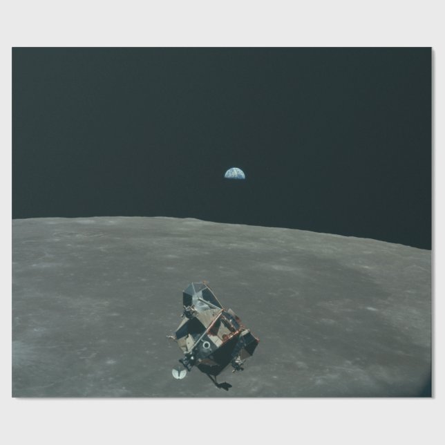 Papel De Presente Apollo Lunar Lander e Earthrise sobre Lua (Aberto)