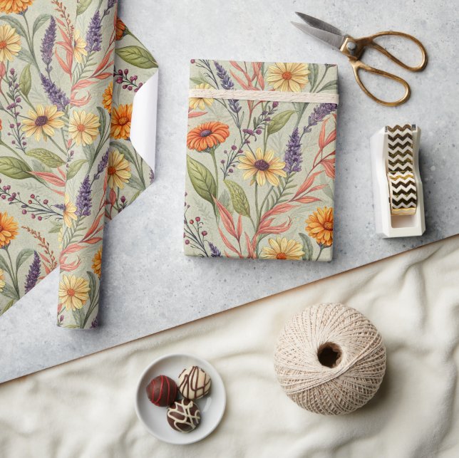 Papel De Presente Apothecary Autumn Wildflower Harvest Wrap (Artesanato)