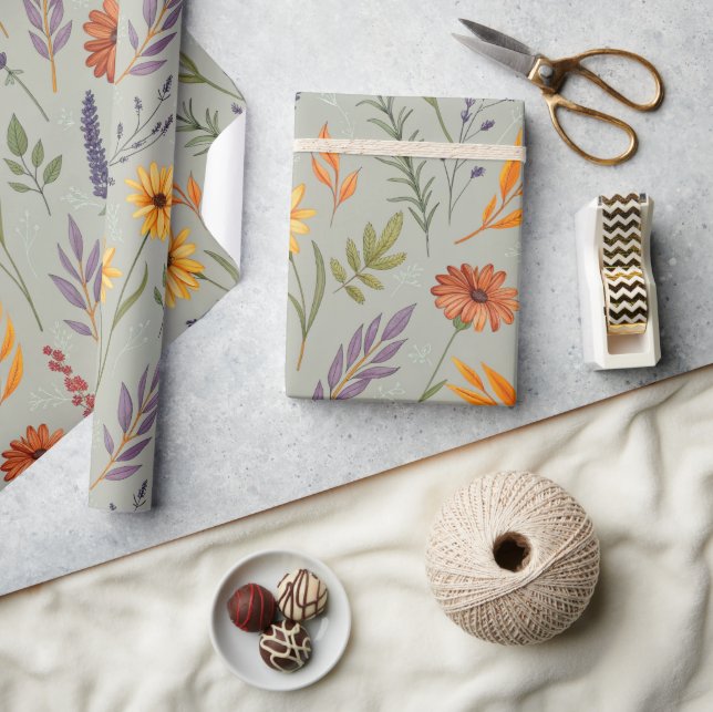Papel De Presente Apothecary Wildflower Grey Botanical Wrap (Artesanato)