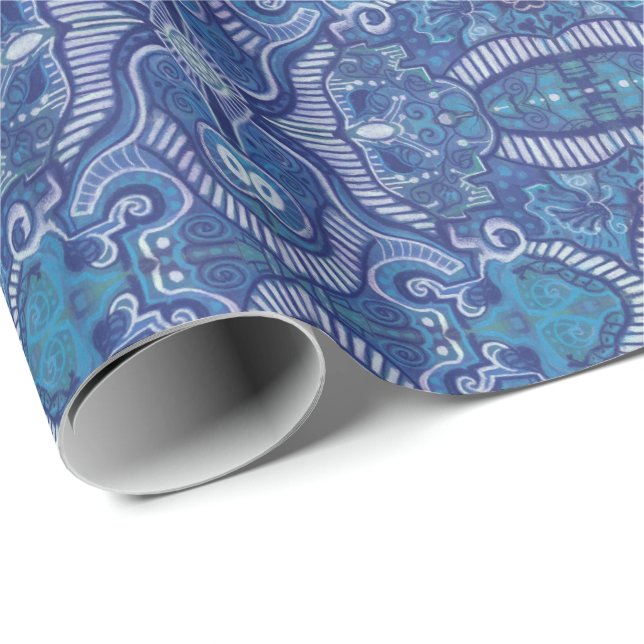 Papel De Presente Apple Stripe Bohemian Boho Arabesque Padrão Verde (Ponta do rolo)