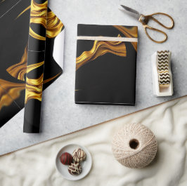 Papel De Presente Apresentação Sofisticada: Preto e Dourado Abstrato