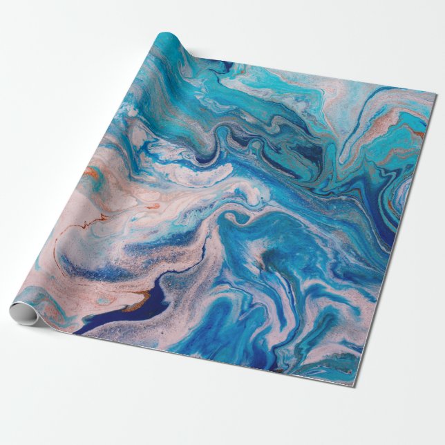 Papel De Presente Aproximação do mármore branco e azul-abstrato (Desenrolado)