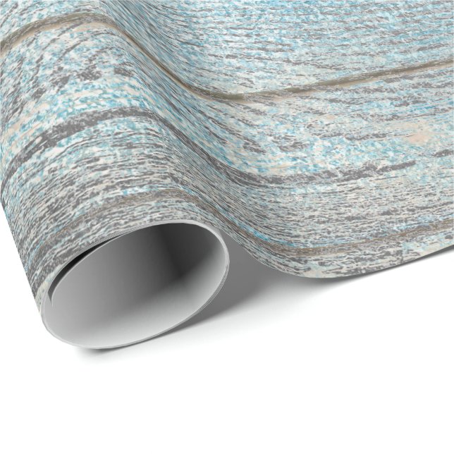 Papel De Presente Aqua Blue Ocean Grungy Silver Cinza Rustic (Ponta do rolo)