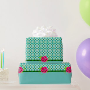 Papel De Presente Aqua & Bolinhas verde Rosa rosa com Banda sólida