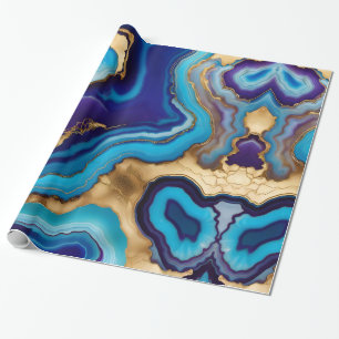 Papel De Presente Aqua Dourada Azul Veias Púrpuras Agate