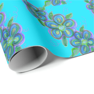 Papel De Presente Aqua e Floral Roxo Todas As Ocasiões Envolvem-Se
