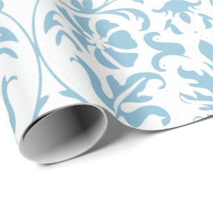 Papel De Presente Aqua floral bonito e design branco do damasco