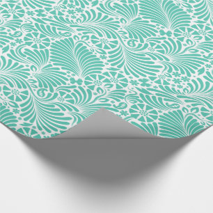 Papel De Presente Aqua Floral Tropical Damasco Moderno