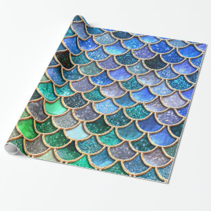 Papel De Presente Aqua green Mermaidscale Primavera Glitter for Girl