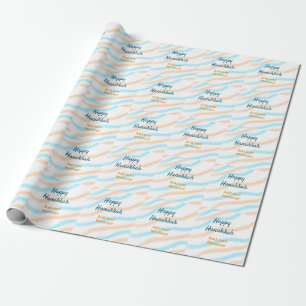 Papel De Presente Aqua laranja feliz Hanukkah adiciona mensagem de t