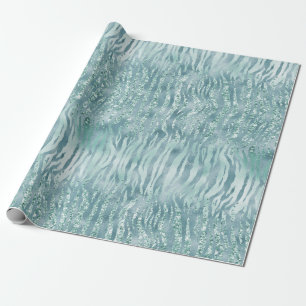 Papel De Presente Aqua Mint Zebra Print Confetti Glitter