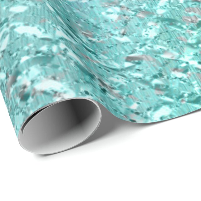 Papel De Presente Aqua Ocean Turquoise Cinza Crystal (Ponta do rolo)