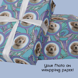 Papel De Presente Aqua Purple Photo Pet Mãe Avó Cachorro Presente