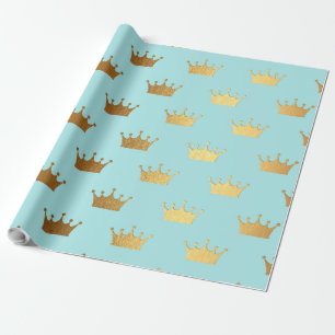 Papel De Presente Aqua real da cerceta da coroa metálica Dourado da
