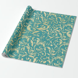 Papel De Presente Aqua & Teal Christmas Wrapping Paper with Gold Acc