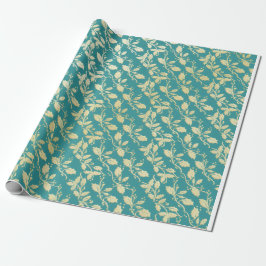 Papel De Presente Aqua & Teal Xmas Wrapping Paper with Gold Accents