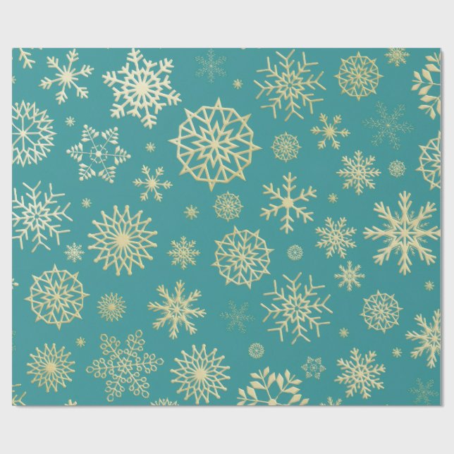 Papel De Presente  Aqua & Teal Xmas Wrapping Paper with Gold Accents (Aberto)