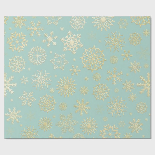 Papel De Presente Aqua & Teal Xmas Wrapping Paper with Gold Accents (Aberto)