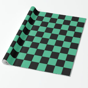Papel De Presente Aqua Verde e Preto Checados