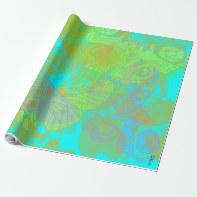 Papel De Presente Aquamarina Dourada Chic (Desenrolado)