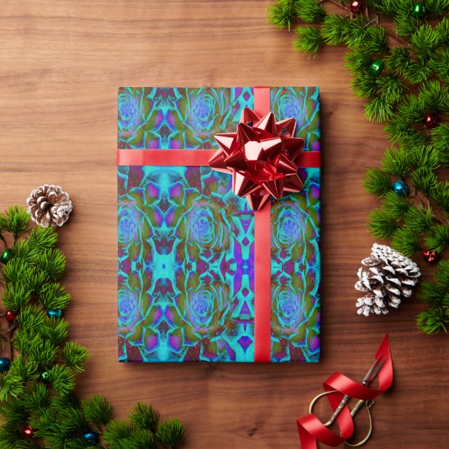 Papel De Presente Aquamarina e Verde Suculenta Sedum Roseta (Presente de Natal)