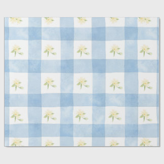Papel De Presente Aquarela Amarela Floral em Xadrez