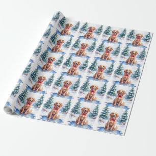 Papel De Presente Aquarela American Water Spaniel Lago Congelado