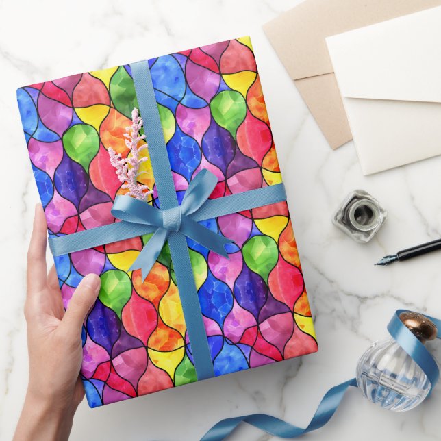 Papel De Presente Aquarela Arco Arco-Íris Vidro Estampado (Presentear)