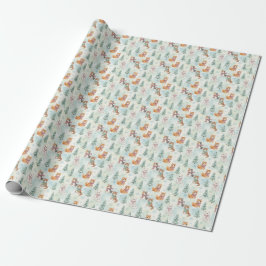 Papel De Presente Aquarela Artística Gatos de Inverno Pinheiro Neve