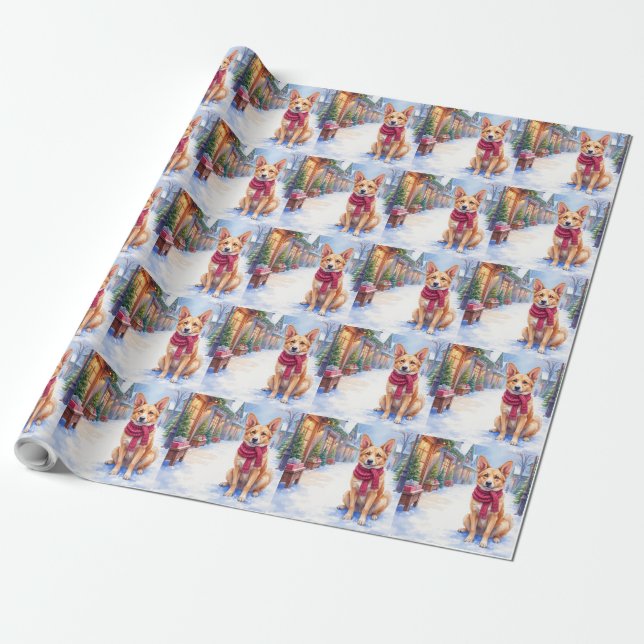 Papel De Presente Aquarela Berger Picard Praça da Vila Natal  (Desenrolado)