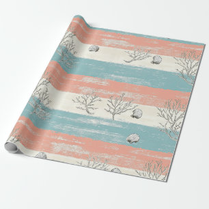 Papel De Presente Aquarela Costeira Coral & Ondas de Conchas (3)