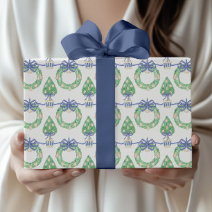 Papel De Presente Aquarela Costeira Grinaldas de Ostras e Topiaria