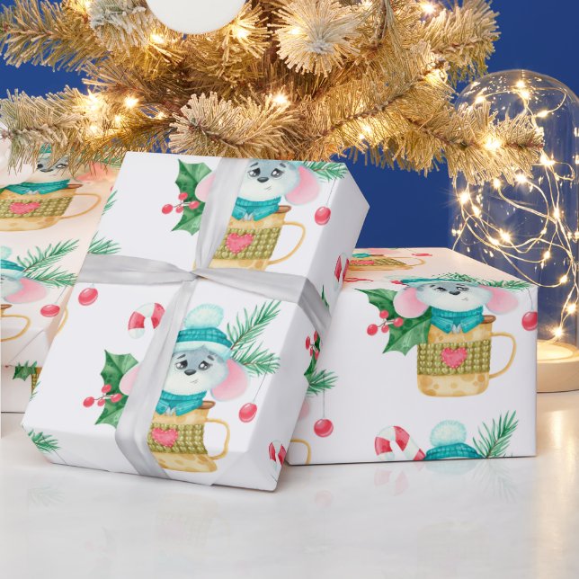 Papel De Presente Aquarela Crianças Natal Rato Arte Animal (Feriados)