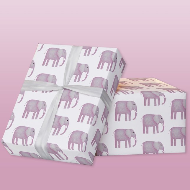 Papel De Presente Aquarela de Elefante Rosa (Pink watercolor elephant wrapping paper roll)