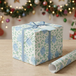 Papel De Presente Aquarela de Flor Silvestre Azul Verde