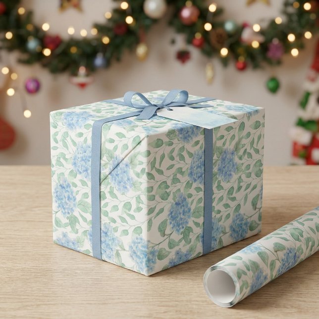 Papel De Presente Aquarela de Flor Silvestre Azul Verde (Blue Green Wildflower Watercolor Wrapping Paper)