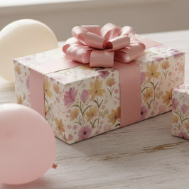 Papel De Presente Aquarela de Flor Silvestre Rosa