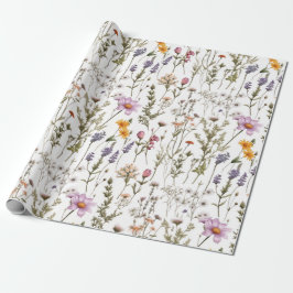 Papel De Presente Aquarela de Flor Silvestre Rosa Roxo Aquarela