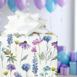 Papel De Presente Aquarela de Flor Silvestre Roxa Azul