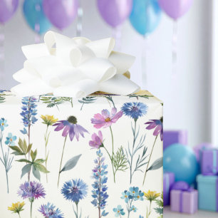 Papel De Presente Aquarela de Flor Silvestre Roxa Azul