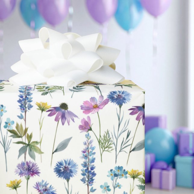 Papel De Presente Aquarela de Flor Silvestre Roxa Azul (Criador carregado)