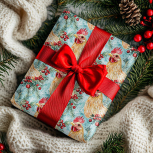 Papel De Presente Aquarela de Frango de Natal
