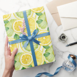 Papel De Presente Aquarela de Limão Amarelo Verde