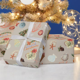 Papel De Presente Aquarela de Natal em Ilhas Tropicais