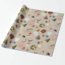 Papel De Presente Aquarela de Natal em Ilhas Tropicais